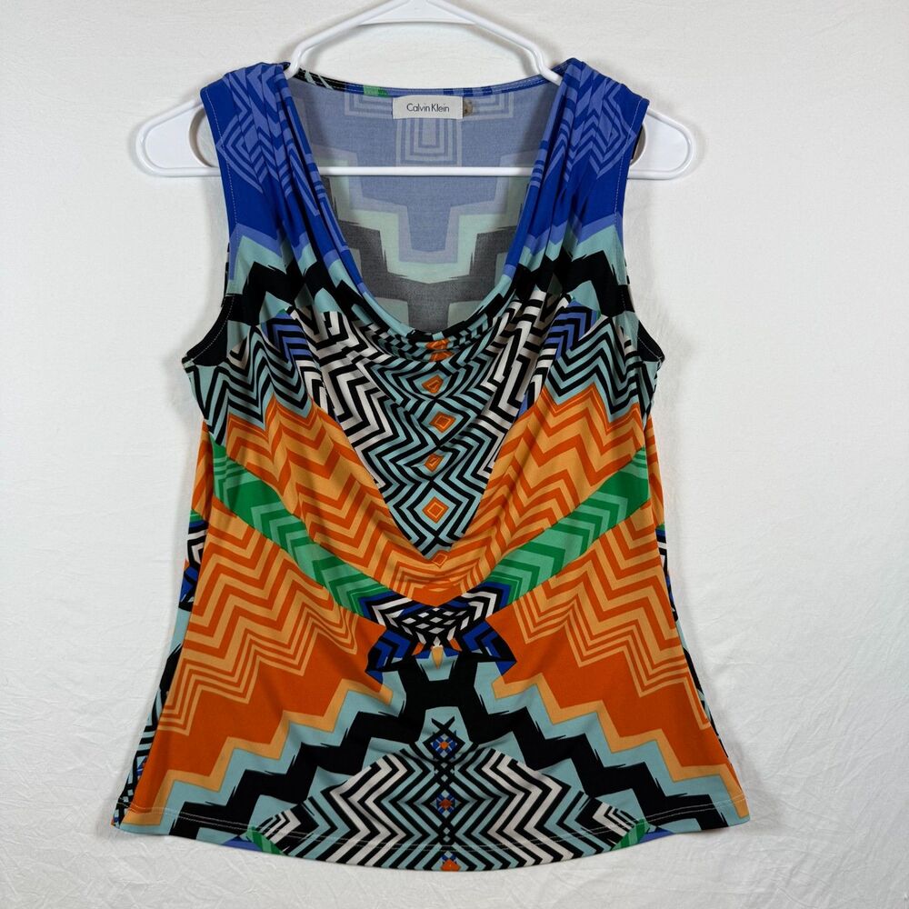 Calvin Klein Cowl Neck Geometric Print Top Size S